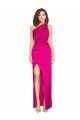 One Shoulder Long Full Length Silky Satin Evening Dress with Front Side Split