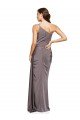 One Shoulder Fitted Silky Satin Evening Dress with Side Draped Overlay