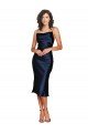 Short Sleeveless Spaghetti Straps Cowl Neckline Silky Satin Cocktail Evening Dress