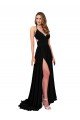 High Slit Open Back Long Spandex Evening Dress with Lined Crossover Bust