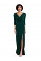 Floor Length 3/4 Sleeves V-Back Draped Wrap Maxi Spandex Evening Dress