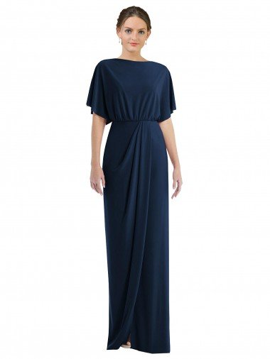 Open Back Short Sleeves Draped Tulip Skirt Maxi Spandex Evening Dress UK
