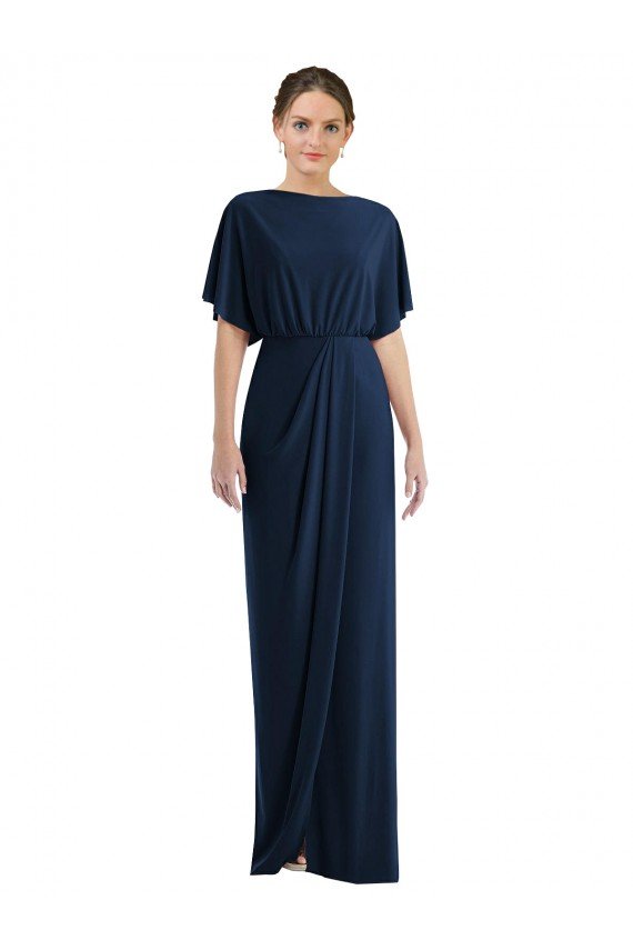 Open Back Short Sleeves Draped Tulip Skirt Maxi Spandex Evening Dress
