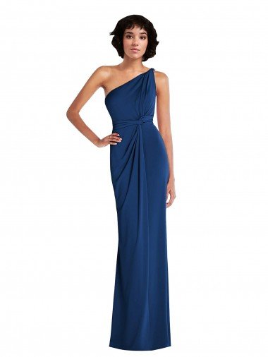 Grecian Inspired One Shoulder Twist Draped Maxi Spandex Evening Dress UK