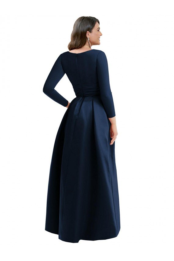 Long Sleeves Wrapped Spandex Evening Dress with High Low Full Skirt and Pockets