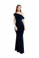 Draped Off the Shoulder Fitted Crepe Evening Dress