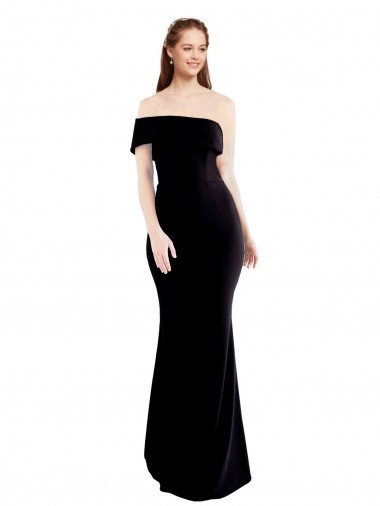 Asymmetrical Draped Off the Shoulder Banded Crepe Evening Dress UK