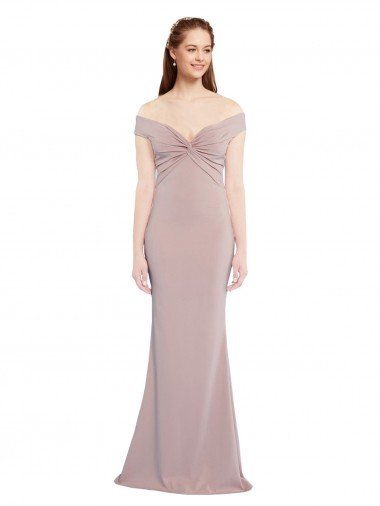 Knotted Off the Shoulder Crepe Evening Dress with Cut-Out Back UK