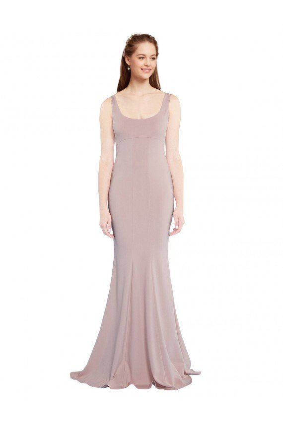 Sleeveless Scoop Neck Fully Lined Crepe Evening Dress