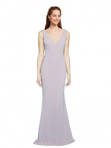 Cut-Out Back V-Neckline Mermaid Crepe Evening Dress Keyhole Back UK