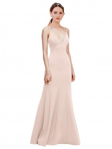 Deep V-Neck and Back Long Crepe Evening Dress UK