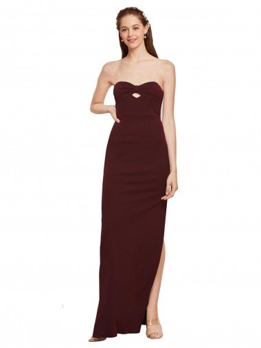 Twisted Strapless Keyhole Long Crepe Evening Dress with Slit UK