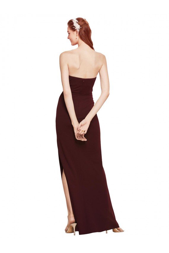 Twisted Strapless Keyhole Long Crepe Evening Dress with Slit