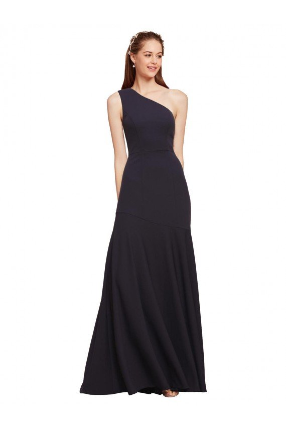 Fit and Flare Crepe Evening Dress with One Shoulder