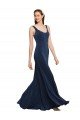 Fit and Flare Long Crepe Evening Dress with Round Neck