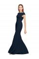Fit and Flare Long Crepe Evening Dress with Tie Open Back
