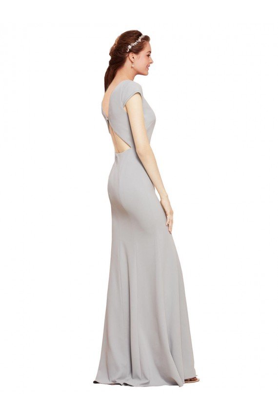 Fit and Flare Long Crepe Evening Dress with Tie Open Back