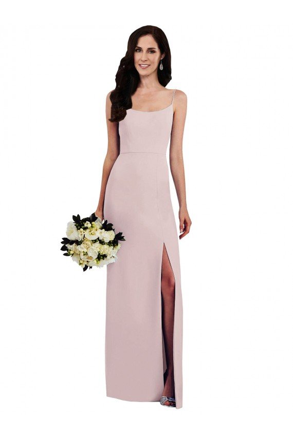 Spaghetti Strap V Back Crepe Evening Dress with Front Slit