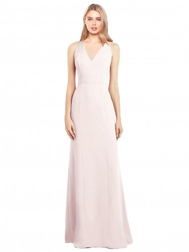 V-Neck Keyhole Back Crepe Trumpet Evening Dress UK