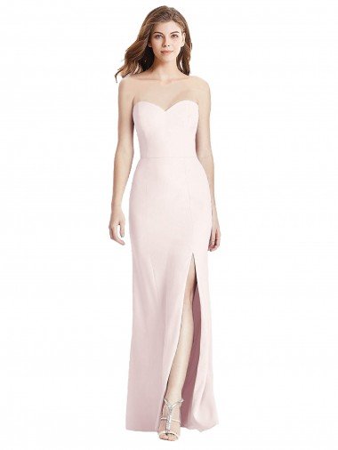 Strapless Crepe Trumpet Evening Dress with Front Slit UK