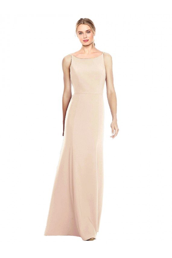 V-Spaghetti Strap Open Back Bateau Neck Trumpet Evening Dress