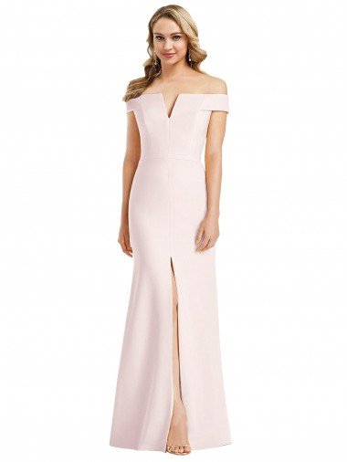 Off the Shoulder Notch Trumpet Crepe Evening Dress with Front Slit UK