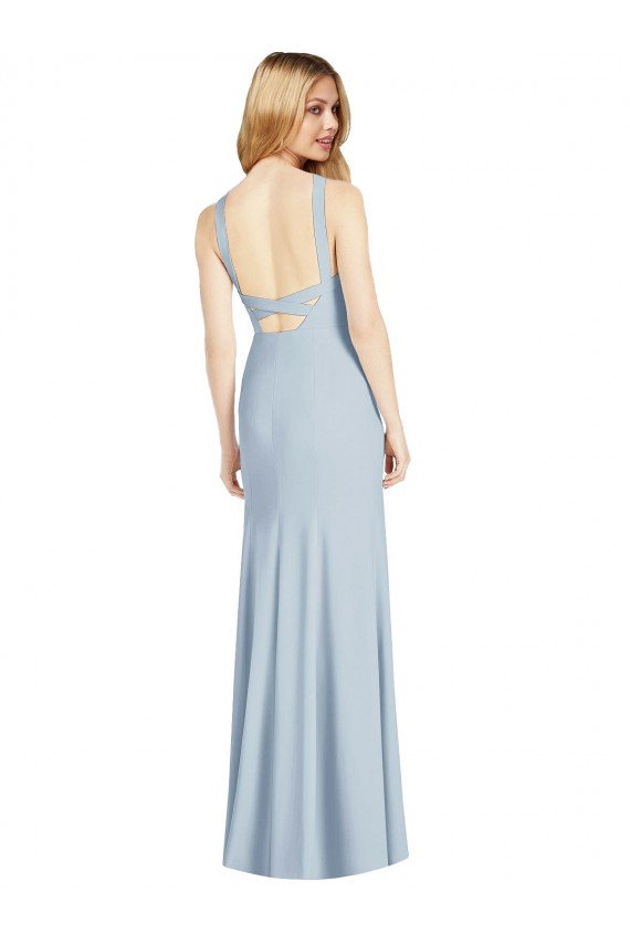 High Neck Backless Crepe Trumpet Evening Dress