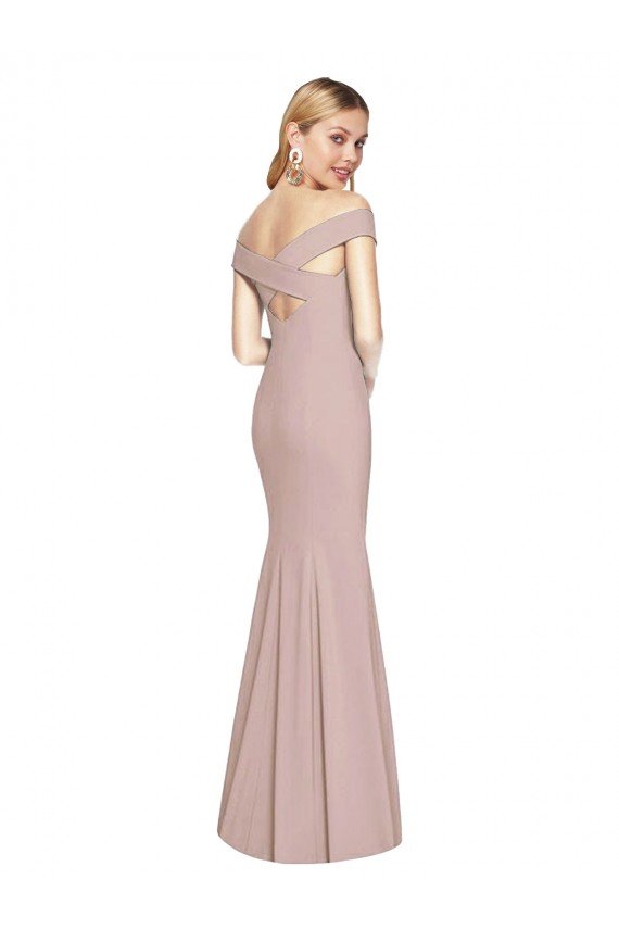 Off the Shoulder Criss Cross Back Trumpet Evening Dress