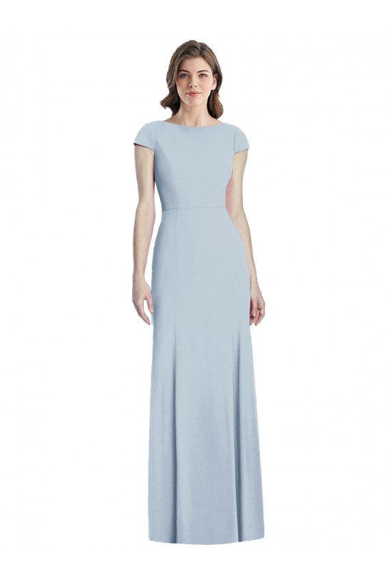 Bateau Neck Cap Sleeves Open Back Trumpet Evening Dress