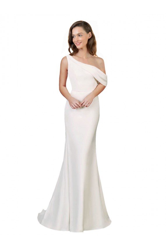 One Shoulder Crepe Evening Dress with Draped Off the Shoulder Strap
