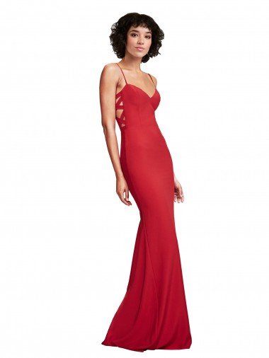 Spaghetti Strap Slip Neckline Crepe Evening Dress UK