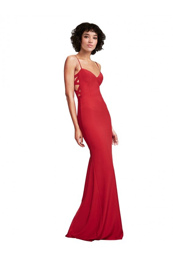 Spaghetti Strap Slip Neckline Crepe Evening Dress