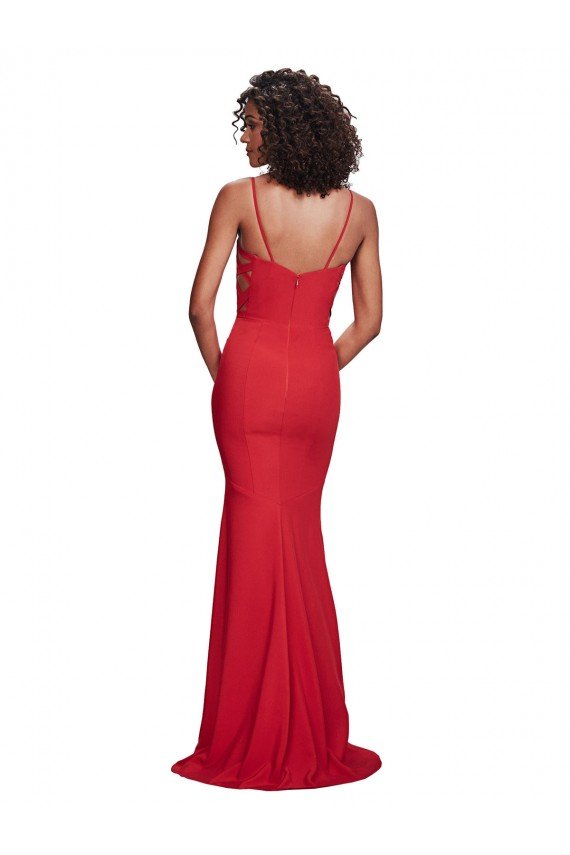 Spaghetti Strap Slip Neckline Crepe Evening Dress