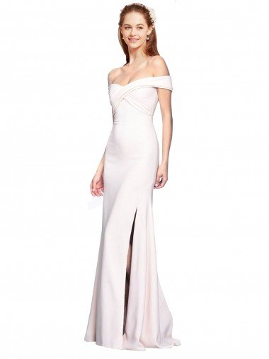 Criss Cross Off the Shoulder Crepe Evening Dress with Side Slit UK