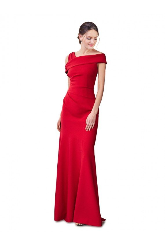 Sleeveless Ruched Crepe Mermaid Evening Dress with Off The Shoulder Detail