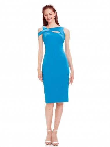 Sleeveless Crepe Cocktail Evening Dress with Keyhole Off The Shoulder Detailing UK