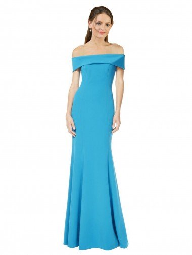 Off the Shoulder Crepe Evening Dress with Fitted Silhouette UK