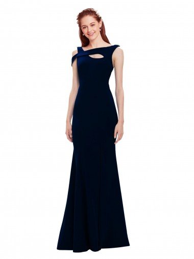 Sleeveless Crepe Mermaid Evening Dress with Side Slit UK