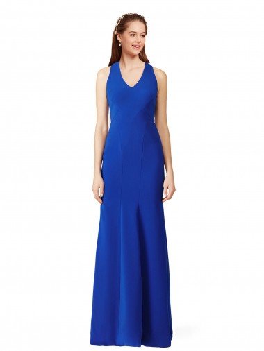 Halter V-Neck Long A-Line Crepe Evening Dress UK
