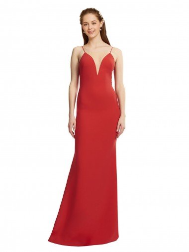 Mermaid Plunging V-Neck Crepe Evening Dress with Wide Open Back UK