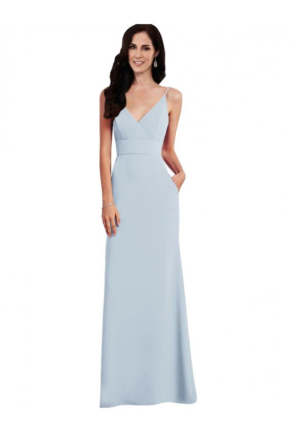 V Back Spaghetti Strap Evening Maxi Dress with Pockets