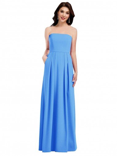 Strapless Pleated Skirt Crepe Evening Dress with Pockets UK