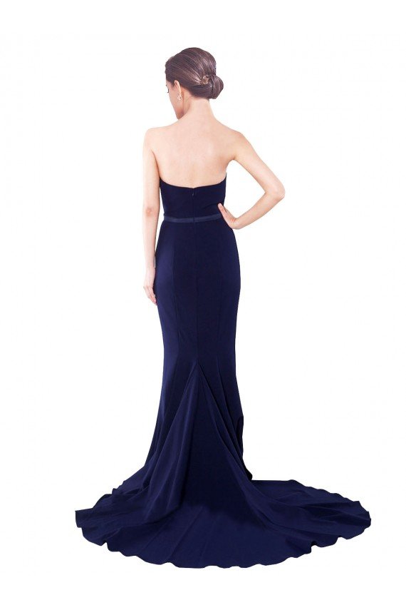 Strapless Sweetheart Neckline Crepe Evening Dress with Satin Waistband
