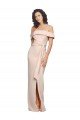 Off the Shoulder Long Crepe Evening Dress with Waist Tie and Slit