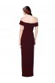 Off the Shoulder Long Crepe Evening Dress with Waist Tie