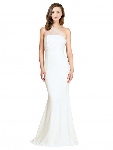 Soft Tulle Shoulder Overlay Mermaid One Shoulder Crepe Evening Dress UK