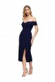 Midi Length Short Crepe Cocktail Evening Dress with Side Split