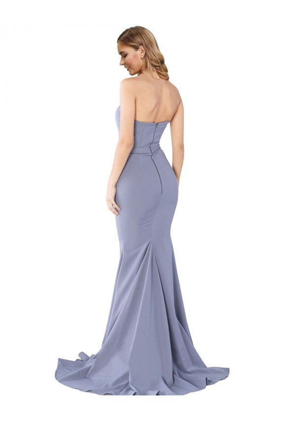 Long Strapless Sweetheart Sweep Train Crepe Evening Dress with Low Back