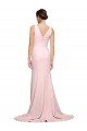 Long Sweep Train V-Neckline and Back Crepe Evening Dress with Shoulder Straps