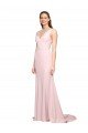Deep V-Neckline and Back Long Sweep Train Crepe Evening Dress with Shoulder Straps